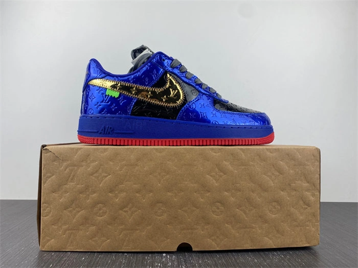 Luis Vitton Nike Air Force 1 Low By Royal blue Black Gold Red Sporty 5139